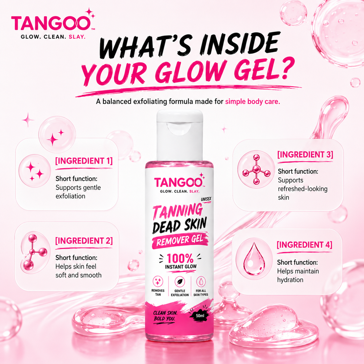 Tangoo Instant Glow Exfoliating Gel – Hand, Neck, Elbow & Knee Care
