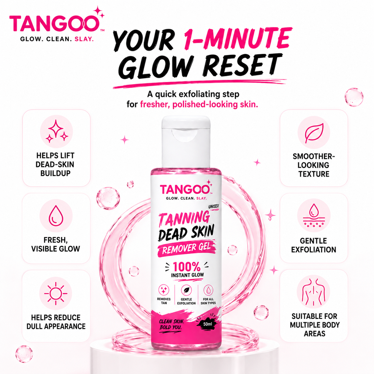 Tangoo Instant Glow Exfoliating Gel – Hand, Neck, Elbow & Knee Care