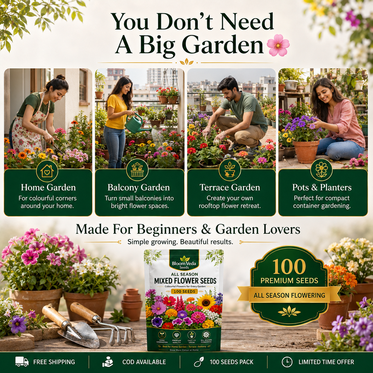 All Season Mixed Flower Seeds 100 Seeds – Best for Home Garden, Balcony & Terrace