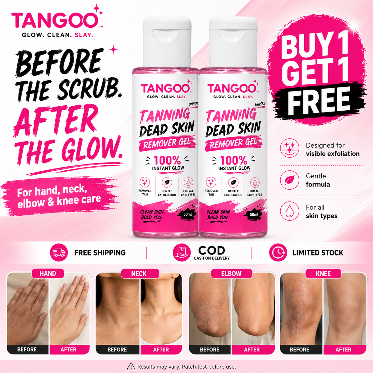 Tangoo Instant Glow Exfoliating Gel – Hand, Neck, Elbow & Knee Care