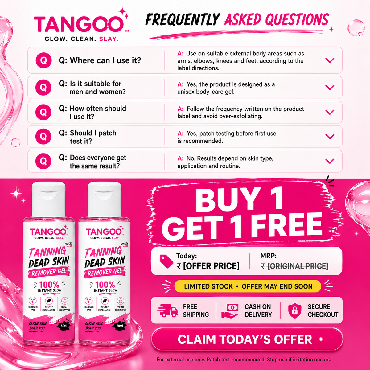 Tangoo Instant Glow Exfoliating Gel – Hand, Neck, Elbow & Knee Care