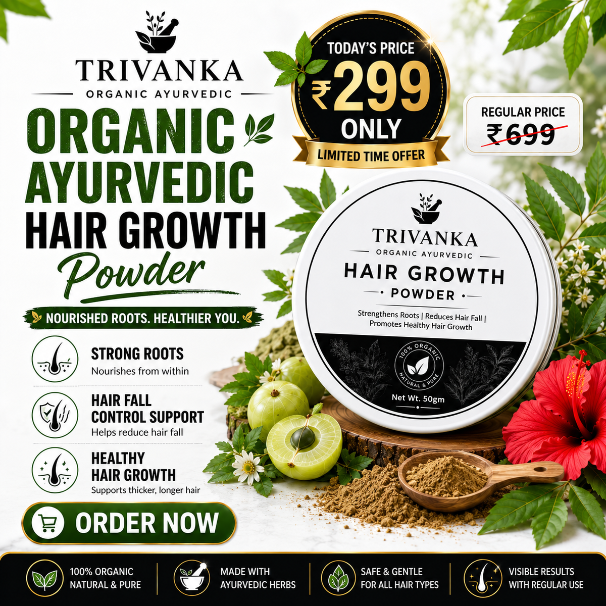 Trivanka Organic Ayurvedic Hair Growth Powder
