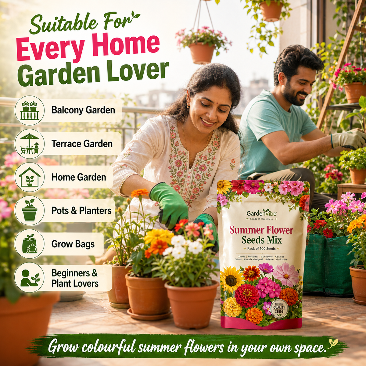 Summer Flower Seeds Mix –  For Balcony, Terrace & Home Garden